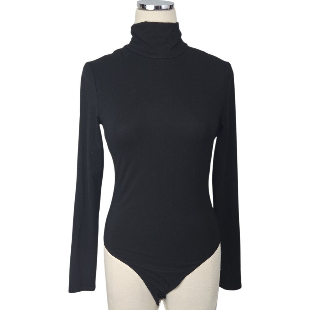 Reformation Cordelia Bodysuit Women's Medium Black Turtleneck Long Sleeve Tencel